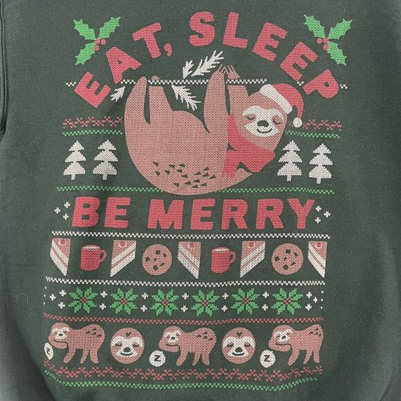 Christmas Sloth Holiday Sweatshirt Mens Sz Small Green Woodland Park Zoo Sweater - Picture 3 of 10